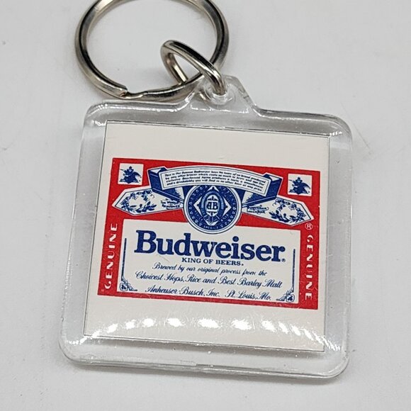 Budweiser Keychain With Classic Label Design & Metal Ring Vintage 1990s - Picture 1 of 5